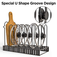 Load image into Gallery viewer, GeekDigg Pot Rack Organizer under Cabinet, 3 DIY Methods, Height and Position are Adjustable 8+ Pots Lid Holder, Black Metal Kitchen Pantry Cookware Organizer (Upgraded Version)

