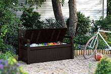 Load image into Gallery viewer, Keter Solana 70 Gallon Storage Bench Deck Box for Patio Furniture, Front Porch Decor and Outdoor Seating – Perfect to Store Garden Tools and Pool Toys, Brown
