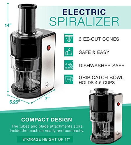 Load image into Gallery viewer, Electric Spiralizer with 3 Blades - Fast, Easy Spiral Vegetable Slicer - Stainless Steel - Compact Storage - Fits Most Large Vegetables Including Zucchini and Carrots - By PII