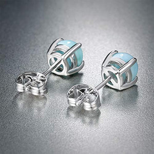 GEMSME 925 Sterling Silver Round Larimar Stud Earrings Hypoallergenic Jewelry for Women (larimar)