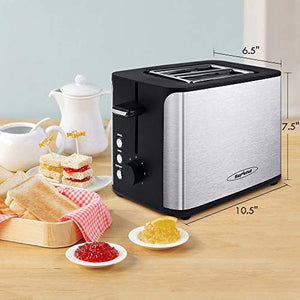 Toaster 2 Slice, Stainless Steel Bread Toaster, Extra Wide Slot Toaster with Bagel Gluten-Free Cancel Function 6-Shade Setting, Black
