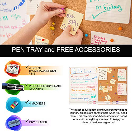 Load image into Gallery viewer, 36 x 24 White Board and Cork Board Combination, Magnetic Bulletin Combo Board for Home or Office, Use as Vision or Message Board, Wall Mounted Memo Board, Dry Erase Markers, Eraser, Magnets, Push Pins