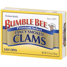 Load image into Gallery viewer, Bumble Bee Premium Select Smoked Clams, 3.75 Ounce Cans (Case of 12), Oysters Canned, High Protein, Keto Food and Keto Snacks, Gluten Free, Canned Food (Packaging May Vary)

