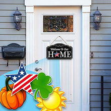 Load image into Gallery viewer, Bigtime Signs Welcome to Our Home - Wood Grain Print Door &amp; Wall Decor - 8 Interchangeable Holiday Magnets Halloween, Easter, Fall, Christmas, Valentines - Front Porch Hanging Plaque Decoration Black
