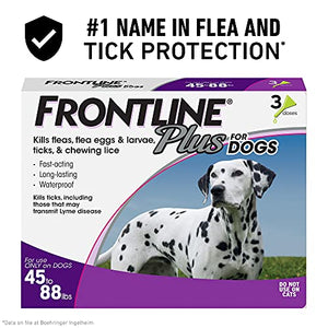 Frontline Plus Flea and Tick Treatment for Dogs (Large Dog, 45-88 Pounds, 3 Doses)