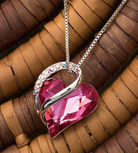 Load image into Gallery viewer, Leafael Infinity Love Heart Pendant Necklace Hot Rose Pink October Birthstone Crystal Jewelry Gifts for Women, Silver-Tone, 18"+2"
