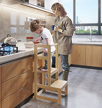 Load image into Gallery viewer, AMBIRD Toddler Step Stool, 3 Adjustable Height Kitchen Step Stool for 18-48 Months Kids, Wooden Toddler Kitchen Stool with Rail &amp; Non-Slip Mat for Kitchen &amp; Bathroom Sink (Natural Color)
