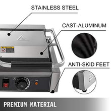 Load image into Gallery viewer, Happybuy 110V Commercial Sandwich Panini Press Grill 2X1800W Temperature Control 122°F-572°F Commercial Panini Grill Non Stick Surface for Hamburgers Steaks Bacons (Up Grooved and Down Flat Plates）
