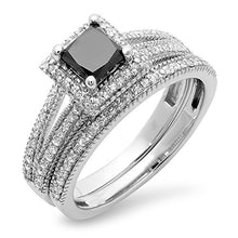 Load image into Gallery viewer, Dazzlingrock Collection 1.35 Carat (ctw) 14K Black &amp; White Diamond Split Shank Halo Engagement Ring Set, White Gold, Size 8
