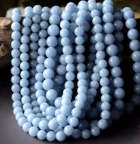 [ABCgems] Mexican Sky-Blue Celestite Crystal AKA Celestine (Gorgeous Baby-Blue Color- Mohs Hardness 3.5) 10mm Smooth Round Natural Semi-Precious Gemstone Healing Energy Beads
