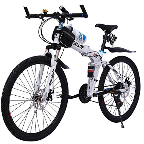 Niansill Adult Mountain Bikes, 24 Inch 21 Speed Gears Dual Disc Brakes Mountain Bicycle Steel Carbon Mountain Trail Bike High Carbon Steel Full Suspension Frame Folding Outroad Bikes, US Shipment