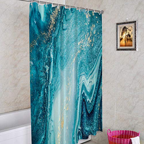 Batmerry Abstract Art Marble Agate Decorative Shower Curtain, Abstract Painting in Blue Green Design Cute Long Wide with Rust Proof Grommets for Bathroom Waterproof Washable