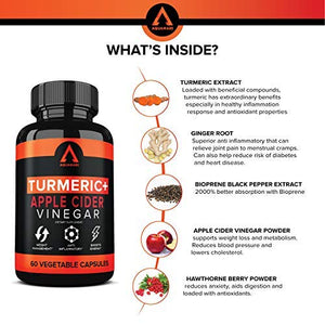 Turmeric Curcumin Capsules Bioperine 1650mg Supplements with Apple Cider Vinegar Black Pepper Ginger Extract, Tumeric Organic Powder Pills, Premium Joint & Healthy Inflammatory Support (2-Pack)