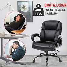 Load image into Gallery viewer, Big and Tall Office Chair 400lbs Wide Seat Ergonomic Desk Chair Massage Computer Chair with Lumbar Support Armrest Swivel Rolling Executive PU Leather Adjustable Task Chair for Adults Women(Black)

