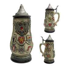 Load image into Gallery viewer, Beer Stein Engraved Edelweiss Germany Coats of Arms Lidded Beer Mug by E.H.G. | 0.7 Liter
