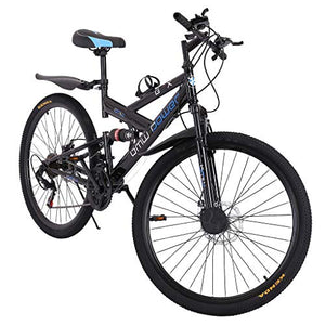 Adult Mountain Bikes 26 Inch Mountain Trail Bike High Carbon Steel Full Suspension MTB Speed Bicycles 6 Spoke 21 Speed Gears Dual Disc Brakes Outdoor Mountain Bicycle - US Stock