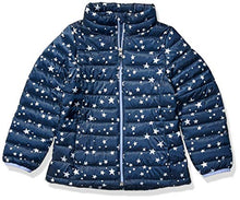 Load image into Gallery viewer, Amazon Essentials Girl's Lightweight Water-Resistant Packable Puffer Jacket, Navy Star, Medium
