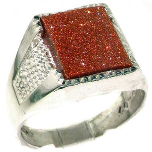 Gents Solid 925 Sterling Silver Goldstone Mens Mans Signet Ring - Size 6 - Sizes 6 to 13 Available