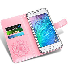 Load image into Gallery viewer, Phone Case for Samsung Galaxy J1 2016/Amp 2/Express 3/Luna Wallet Cases with Tempered Glass Screen Protector Leather Slim Flip Cover Card Holder Stand Accessories Glaxay Amp2 SM-J120A Women Rose Gold

