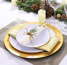 Load image into Gallery viewer, NERVURE 100Pieces White with Gold Rim Plastic Plates- 7.5inch Disposable Gold Salad/Dessert Plates-Ideal for Weddings&amp; Parties
