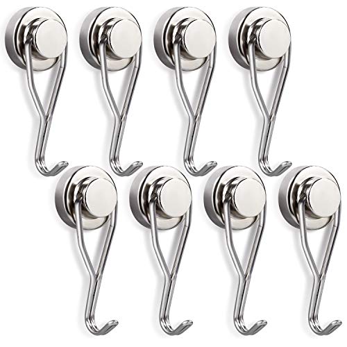 Swivel Swing Magnetic Hook New Upgraded, 40LB（8pack） Refrigerator Magnetic Hooks ,Strong Neodymium Magnet Hook, Perfect for Refrigerator and Other Magnetic Surfaces,62mm(2.44In) in Length