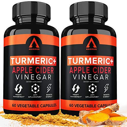 Turmeric Curcumin Capsules Bioperine 1650mg Supplements with Apple Cider Vinegar Black Pepper Ginger Extract, Tumeric Organic Powder Pills, Premium Joint & Healthy Inflammatory Support (2-Pack)