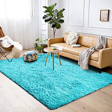 Load image into Gallery viewer, Softlife Fluffy Area Rugs for Bedroom 4&#39; x 5.3&#39; Shaggy Floor Carpet Cute Rug for Girls Kids Living Room Nursery Home Decor, Turquoise Blue
