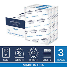 Load image into Gallery viewer, Hammermill 20lb Copy Paper, 8.5 x 11, 3 Ream Case, 1,500 Sheets, Made in USA, Sustainably Sourced From American Family Tree Farms, 92 Bright, Acid Free, Economical Multipurpose Printer Paper, 113620C
