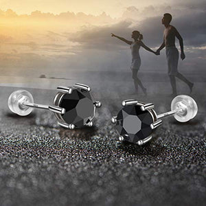 Sunnyshopday 18ct White Gold Plated on Sterling Silver Base Black Obsidian,Earring Stud with Gift Box,Men Women