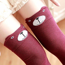 Load image into Gallery viewer, Clearance Women Winter Cartoon Cat Bear Panda Knitted Over Knee Long Boot Thigh-High Warm Socks (Red)
