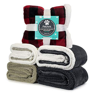 PetAmi WATERPROOF Dog Blanket for Bed Couch Sofa | Waterproof Dog Bed Cover for Large Dogs, Puppies | Grey Sherpa Fleece Pet Blanket Furniture Protector | Reversible Microfiber | 60" x 80" (Gray/Gray)