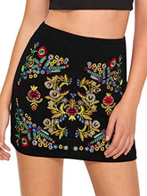 Load image into Gallery viewer, SheIn Women's Casual Floral Embroidered Bodycon Short Mini Skirt Burgundy XS
