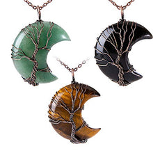 Load image into Gallery viewer, Tree of Life Crescent Moon Necklace Bronze Copper Wire Wrap Natural Gemstones Healing Crystal Pendant Necklace(#2 Set)
