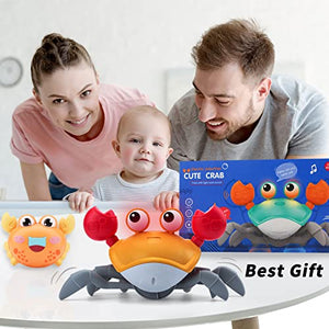 Electronic Pet Crab Crawling Toy for Kids, Interactive Toddler Toy with Music, Lights and Obstacle Avoidance Feature, USB Rechargeable Dancing Toy for Babies Boys Girls