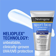 Load image into Gallery viewer, Neutrogena Sport Face Sunscreen, Oil-Free Sunscreen Lotion with Broad Spectrum UVA/UVB SPF 70+ Protection, Sweat-Resistant &amp; Water-Resistant Active Sport Sunscreen, 2.5 fl. oz
