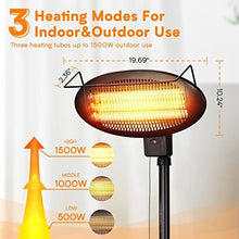 Load image into Gallery viewer, Outdoor Patio Heater - 1500W Adjustable Outdoor Electric Heater with 3 Level Heating Modes, Outdoor Heater with 3s Fast Heating Up, Waterproof &amp; Tip-Over Protection, Garden, Balcony, Garage Use
