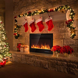 Tangkula 36" Electric Fireplace, in-Wall Recessed and Wall Mounted 750 W / 1500 W Fireplace Heater, Touch Screen Control Panel, 9 Flamer Color, Temperature Control & Timer Crystal Heater (36 inches)