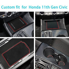 Load image into Gallery viewer, OMIMO Cup Holder Insert Fit for Honda Civic Accessories 2022+ 11th Gen Sedan Center Console Mat, Door Pocket Liners, Custom Interior Non-Slip Anti-Dust Pad, Rubber Mat (18 Pcs, Red Trim)
