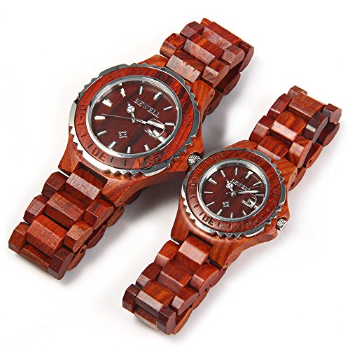 Load image into Gallery viewer, Bewell ZS-100B Wooden Watch Quartz Movement Couple Watches Date Display His and Hers Wristwatches Set