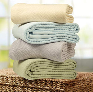 Threadmill Home Linen 100% Cotton Blanket Herringbone Soft Breathable Full/Queen Size Natural