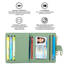 Load image into Gallery viewer, POIUGOYA Slim Wallet for Women, Leather Bifold RFID Blocking Credit Card Holder with Keychain, Zipper Coin Pocket &amp; ID Window
