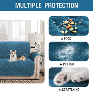 H.VERSAILTEX Sofa Cover Quilted Thick Velvet Plush Couch Cover for 3 Cushion Sofa Slipcover Protector from Pets Dogs, Non-Slip Two Elastic Straps on Back and Base (Sofa 70", Peacock Blue)