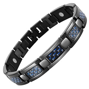 Willis Judd Mens Blue Carbon Fiber Titanium Magnetic Bracelet Adjustable
