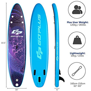 Goplus Inflatable Stand up Paddle Board Surfboard SUP Board with Adjustable Paddle Carry Bag Manual Pump Repair Kit Removable Fin for All Skill Levels, 6" Thick (Purple, 11FT)