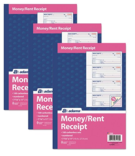 Load image into Gallery viewer, Adams Money and Rent Receipt Book, 3-Part, Carbonless, White/Canary/Pink,7 5/8" x 10 7/8", 100 Sets per Book, Pack Of 3