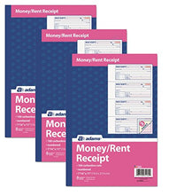 Load image into Gallery viewer, Adams Money and Rent Receipt Book, 3-Part, Carbonless, White/Canary/Pink,7 5/8" x 10 7/8", 100 Sets per Book, Pack Of 3
