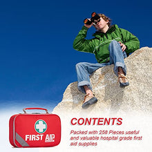 Load image into Gallery viewer, 2-in-1 First Aid Kit (215 Piece) + Bonus 43 Piece Mini First Aid Kit -Includes Eyewash, Ice(Cold) Pack, Moleskin Pad and Emergency Blanket for Travel, Home, Office, Car, Workplace
