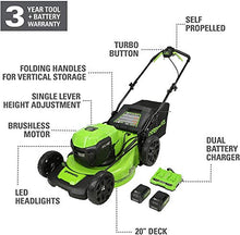 Load image into Gallery viewer, Greenworks 48V 20" Brushless Cordless Push Lawn Mower, (2) 4.0Ah USB Batteries (USB Hub) and Dual Port Rapid Charger Included (2 x 24V)
