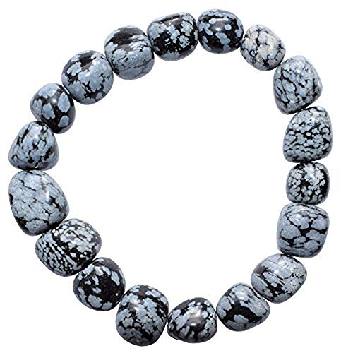 CHARGED Snowflake Obsidian Crystal Bracelet Polished Stretchy + Selenite Heart Charging Crystal (PERFECT GROUNDING PROMOTES SELF-ESTEEM, CONFIDENCE, COURAGE DISSOLVES ANGER & FEAR HEALING ENERGY)