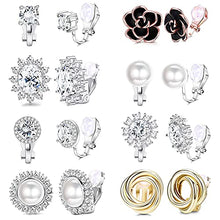 Load image into Gallery viewer, Udalyn 8 Pairs Clip Earrings for Women Fashion Rose Flower CZ Pearl Twist Knot Hypoallergenic Non Pierced Clip On Earrings Wedding Sets
